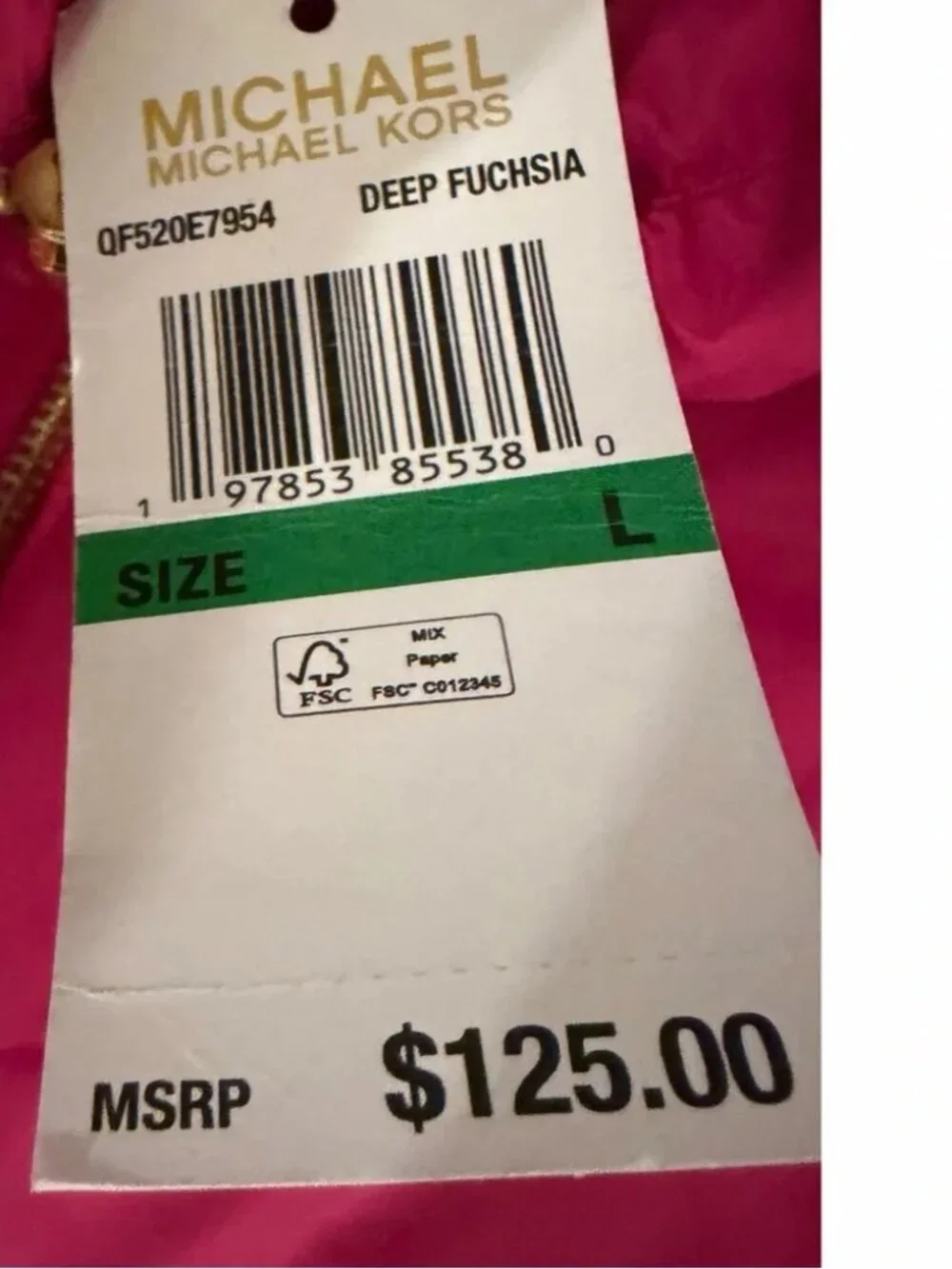 NWT Michael Michael Kors Chevron Puffer Vest – Deep Fuchsia – Size L MSRP $125